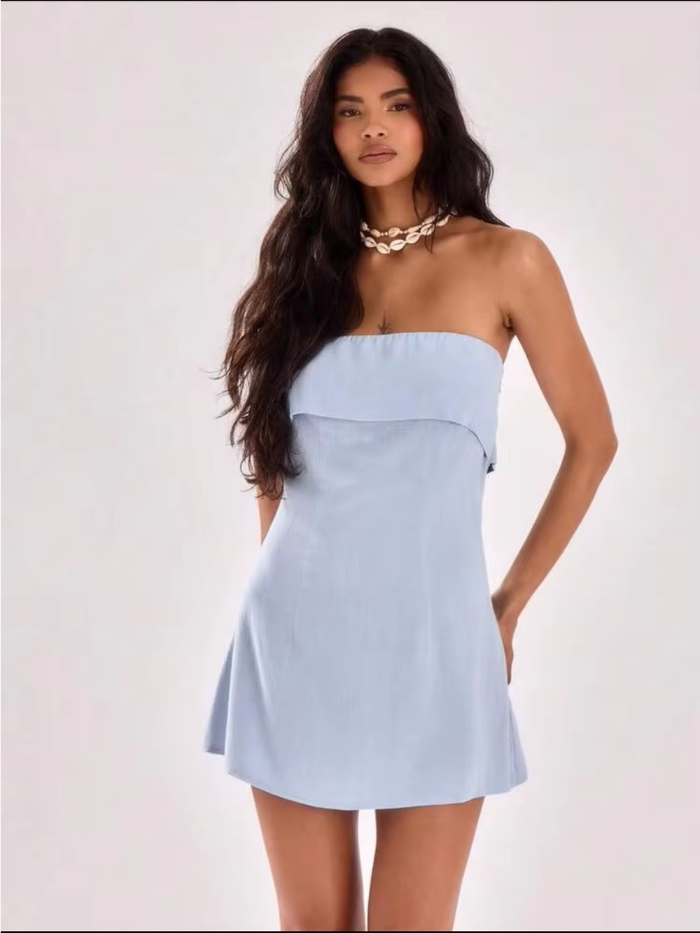Light Blue Strapless Fold-Over Women’s Dress